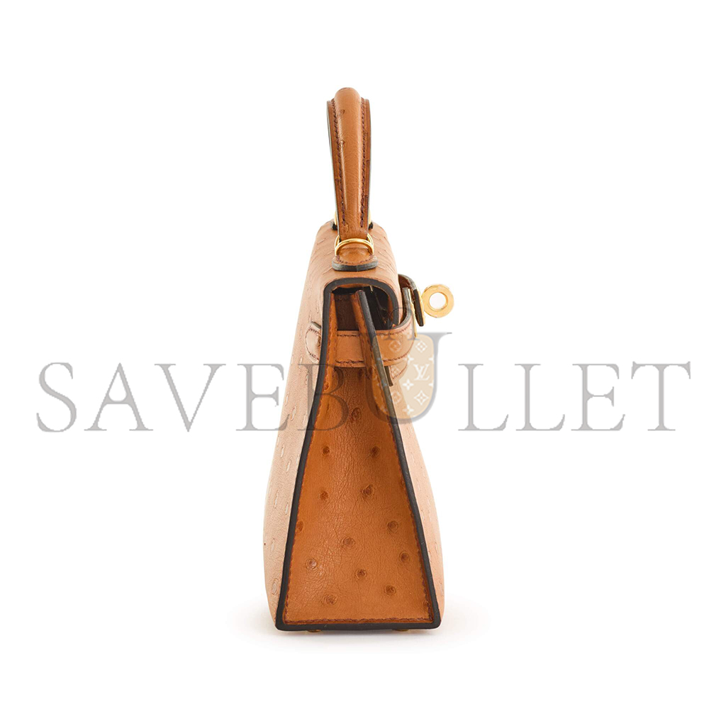H**mes master cognac ostrich mini kelly ii gold hardware (19*12*5.5cm)